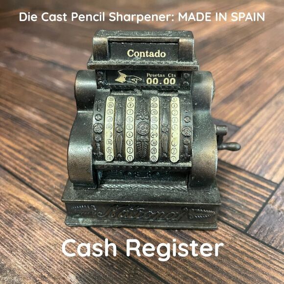 Vintage “Play Me” Mini Cash Register Pencil Sharpener – Made in Spain – Die Cast - Picture 1 of 5